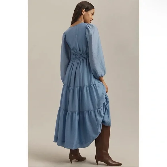 ANTHROPOLOGIE THE SOMERSET ORGANZA EDITION LONG SLEEVE MAXI DRESS IRIS BLUE NWT - Picture 7 of 8